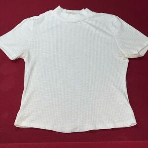 Hippie rose white knit cropped TOP short sleeve mock neck pullover top stretch L